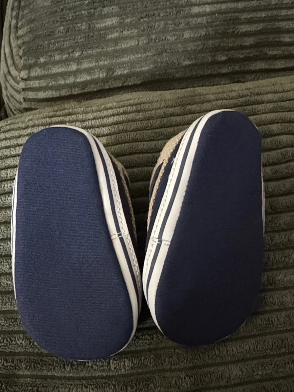 Baby Walker Shoes - Navy and Tan Canvas Lace-Up Booties